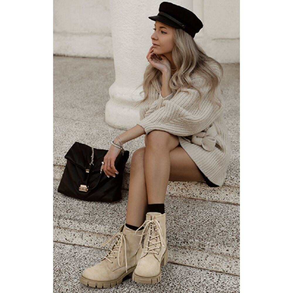 IDIFU IN2 Combat Boots Womens Ankle Boots Low Block Cute Stylish Casual Size 7